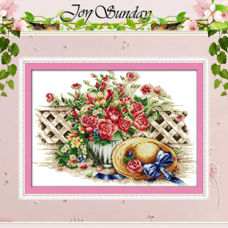 

Sweet Flower Hat Patterns Counted Cross Stitch Set DIY 11CT 14CT 16CT Stamped DMC Cross-stitch Kit Embroidery Needlework Crafts