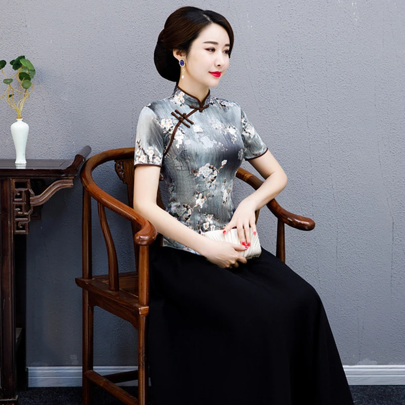 Cheongsam tops shirt mother Tang suit Plus size 4XL Short sleeve Tops fashion cheongsam shirt daily banquet wear cheongsam women