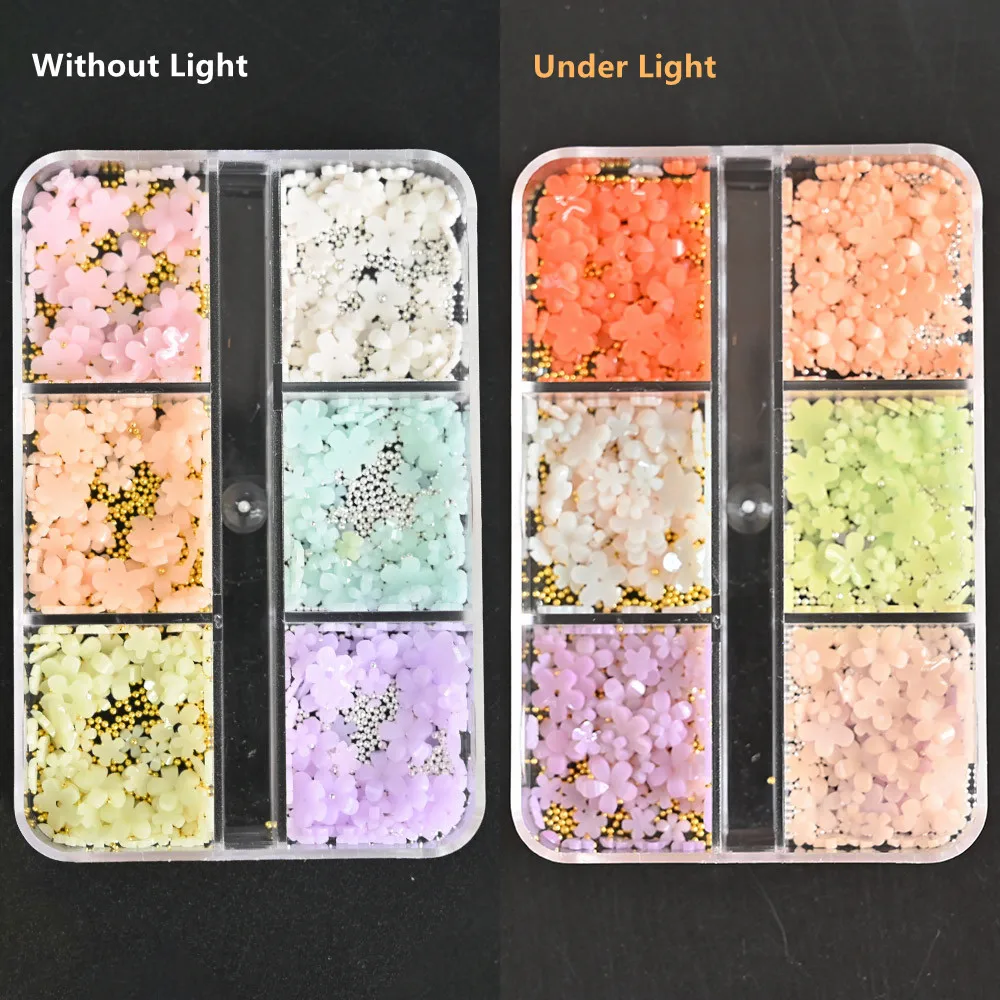 1Box UV Color Change Flowers Korean Resin Mix Size Nail Art Decors 400/800Pcs Handmade Charm 3D Craft Manicure Accessories 3&6MM