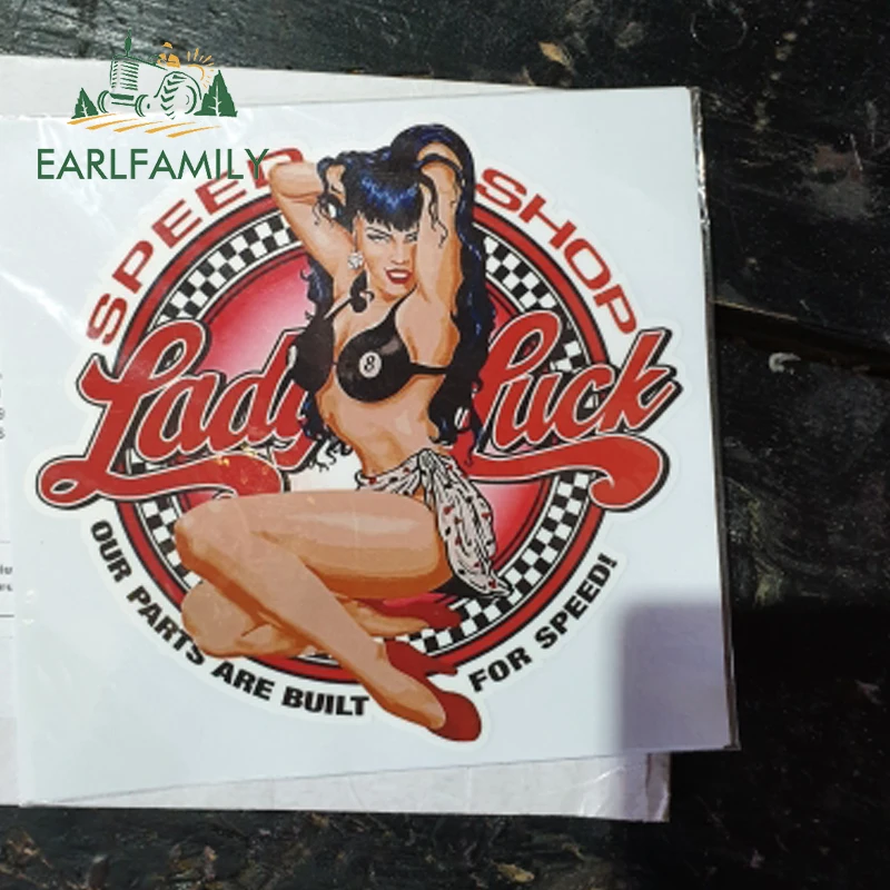 EARLFAMILY 13cm x 13cm Lucky Ladie Speed Shop Decal Funny Car Stickers Car Styling Waterproof DIY Auto Motor Decor Graphics
