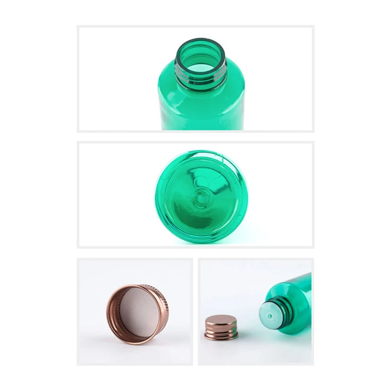 40pcs 100ml 120ml Aluminum Screw Lid Clear White Amber Bottle Toner Plastic Cosmetic Container With Gold Silver Bronze Black Cap