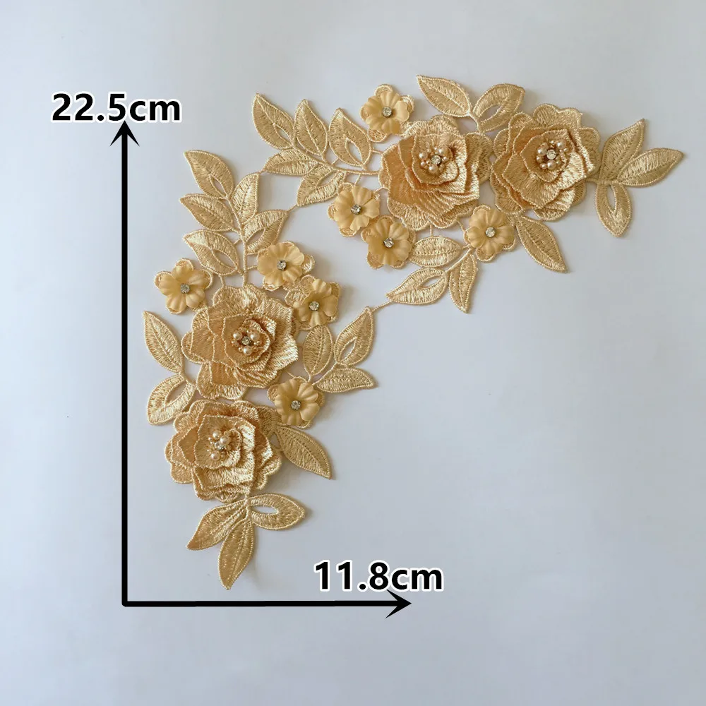 New arrive 3D flower Embroidery Applique Lace Collar Neckline ABS pearl DIY Rhinestone Lace Fabric Sewing Dresses Accessories