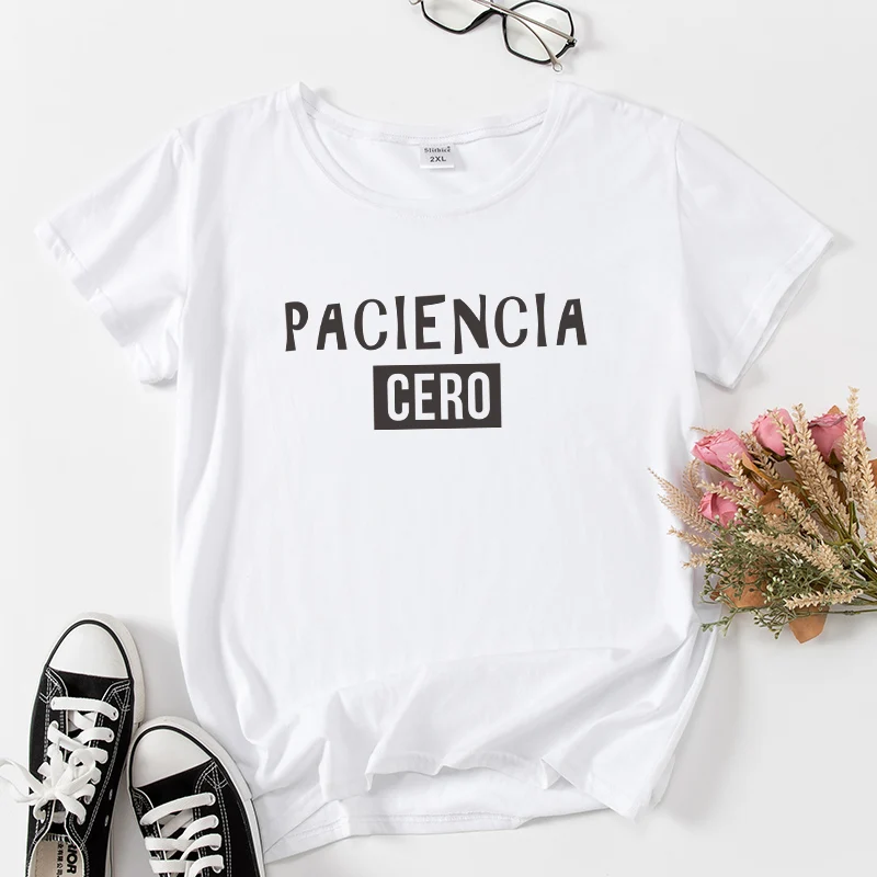 ZERO PATIENCE camiseta de mujer Funny T-shirt Spanish Letter Print Women clothes Short sleeve female tshirt tops