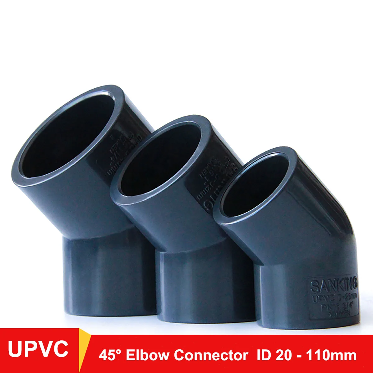 

1pcs ID 20~110mm 45 Degree Elbow Dark Gray UPVC Pipe Fittings Water Tube Joint Coupler Adapter Connector For Aquarium Fish Tank