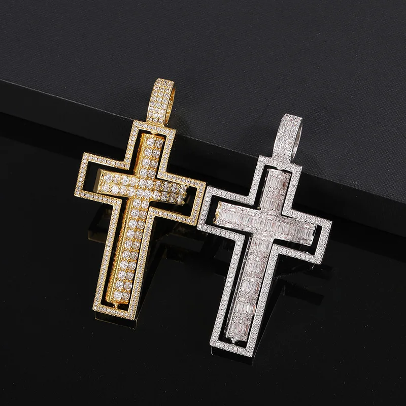 

Hip Hop Claw Setting 5A+ CZ Stone Bing Iced Out Rotatable Cross Pendants Necklace for Men Rapper Jewelry Gift Gold Silver Color