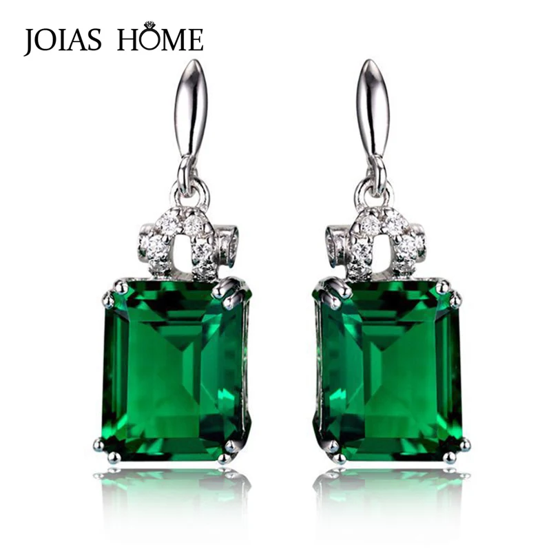 JoiasHome 925 Sterling Silver Vintage Earrings For Woman With Square 6*8mm Green Emerald Gemstones  Wedding Party Wholesal Gift