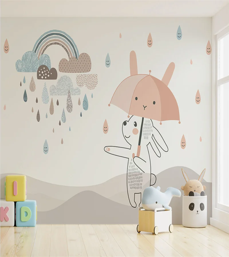 beibehang Custom Rainbow Bunny mural wallpaper for children room background 3D wall paper Home Decor papel pintado