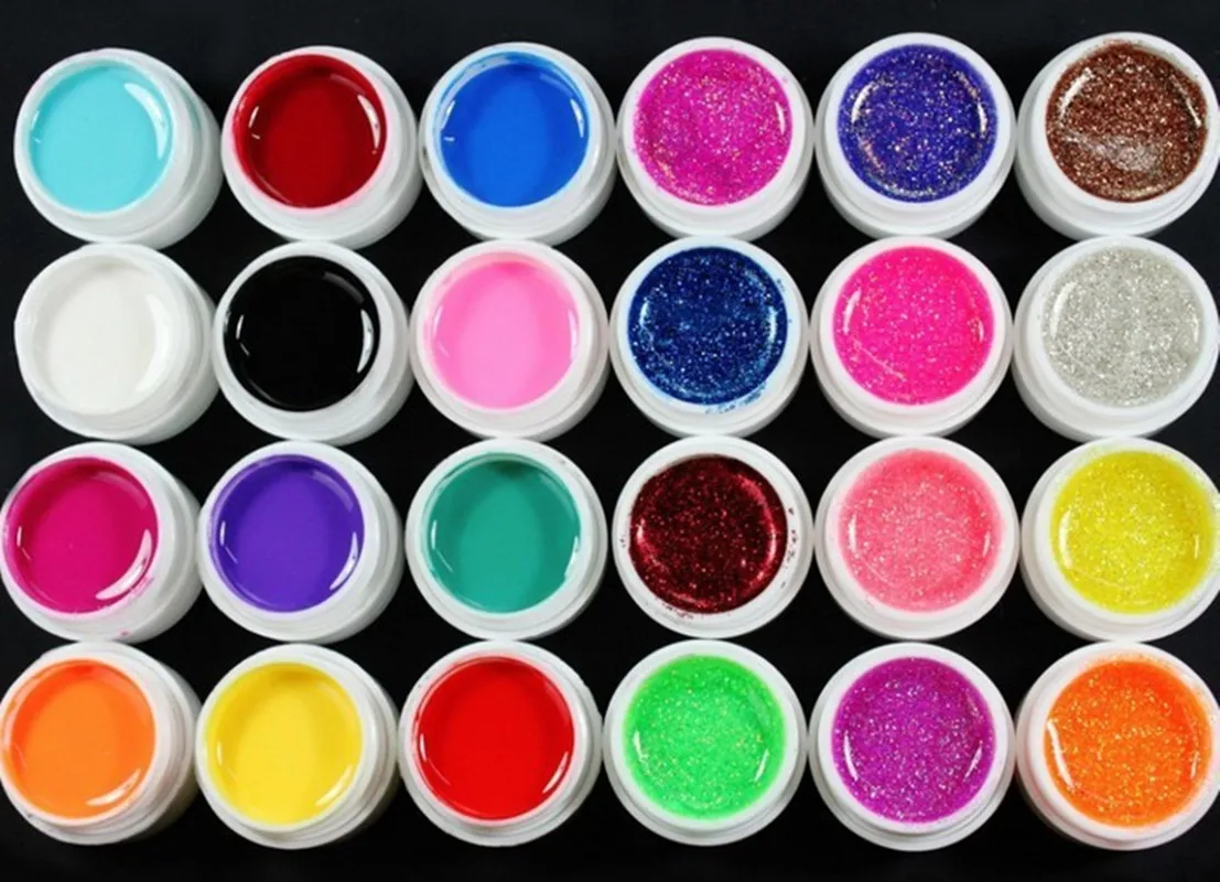 Warm Girl 24 Pcs Mix 12 Pure 12 Glitter Color UV Builder Polish Gel for Nail Art Decoration Tips Set