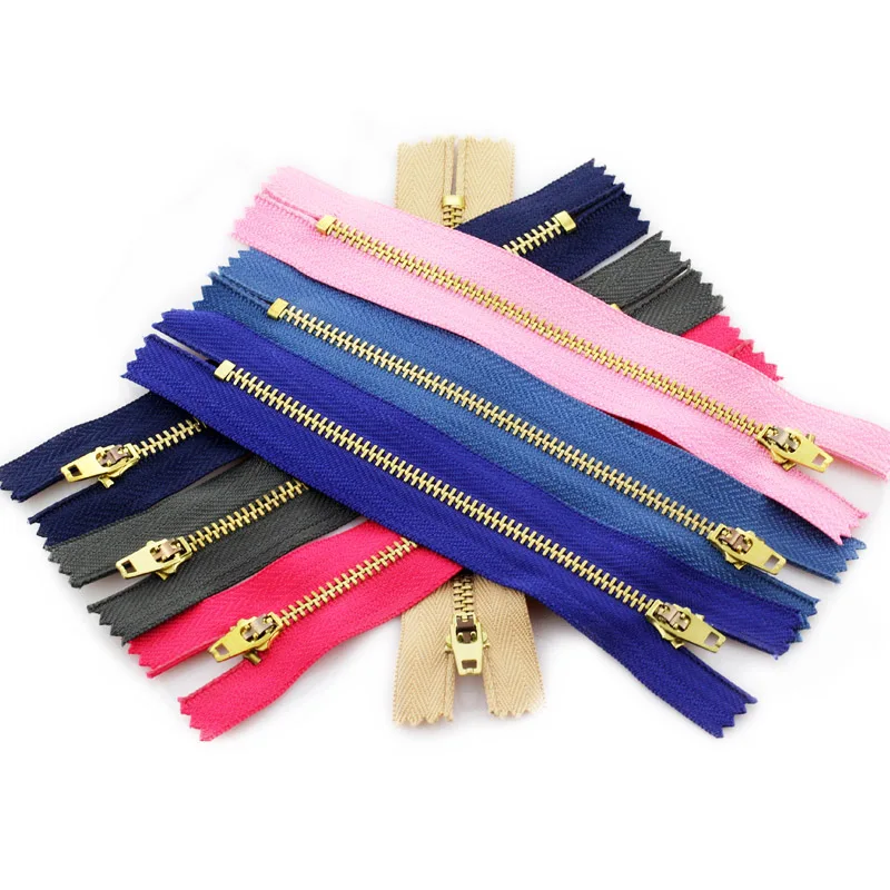 5pcs 3# 10/13/15/18/20 cm metal zipper brass close-end auto lock clothing zipper for sewing