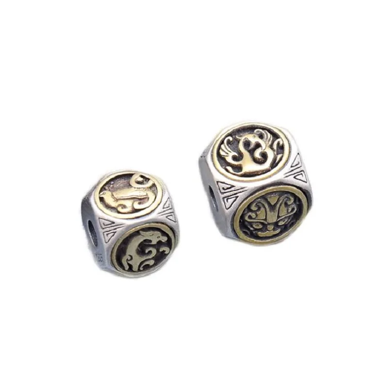 Handcrafted 925 Silver The Chinese Four Mythic Beasts Bead Lucky Amnial Beads Good Luck Loose Beads DIY Jewelry Accessories