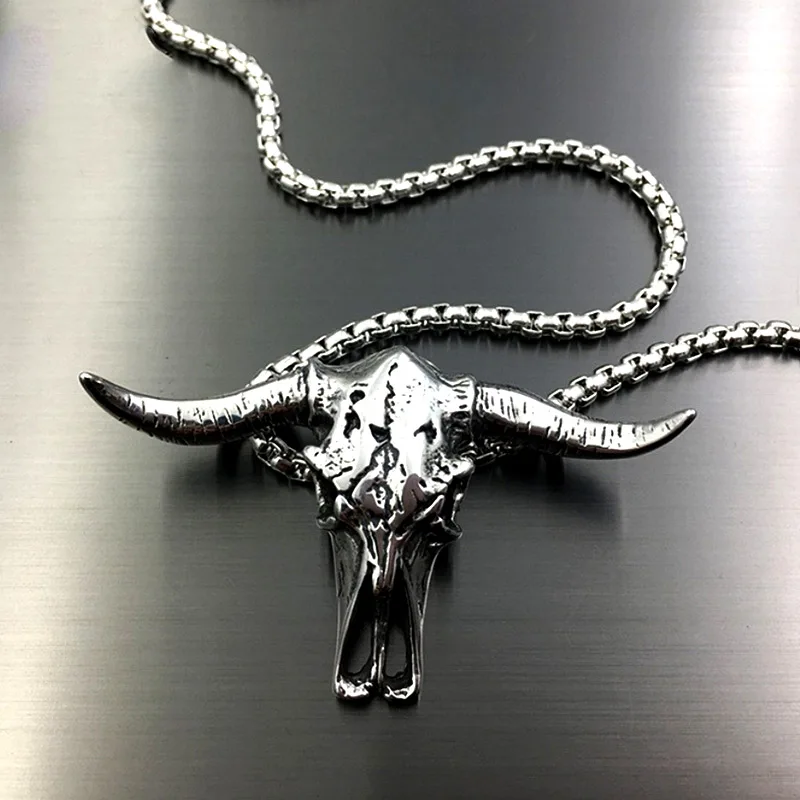 

2021 Newest Bull Head Skull Pendant Necklace For Men Fashion Stainless Steel Animal Skeleton Necklace Punk Gothic Biker Jewelry