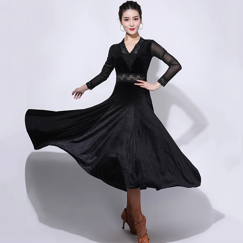 Vestido de dança de veludo feminino, roupa moderna, valsa de flamenco, inverno, novo