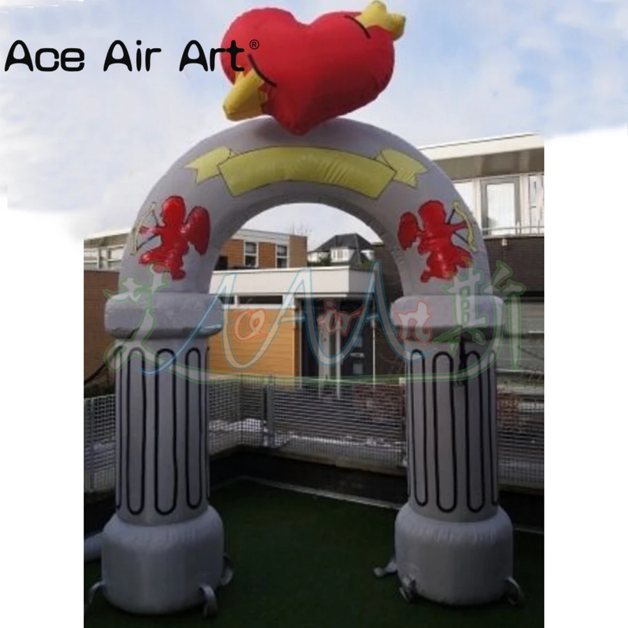 Arco de Cupido inflable de estilo romano con corazón rojo en la parte superior para el Día de San Valentín/Decoración de fiesta hecha por Ace Air Art