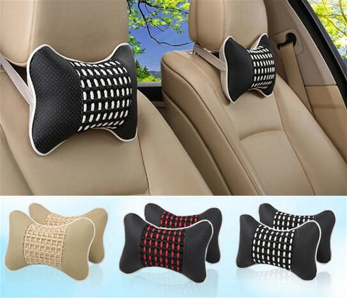 2 Pieces Car with headrest seat neck pillow four seasons common bones pillow black brown