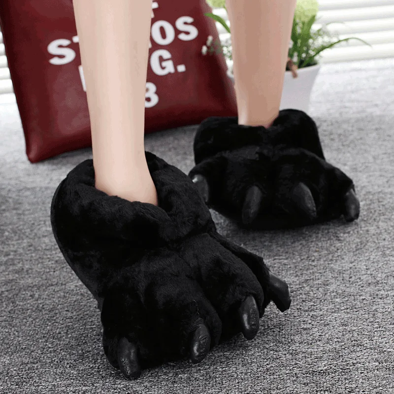 Fashion Beige Bear Paw Shoes Womens Winter Animal Fur Slippers Unisex Size 35-45 Girls Boys Claw Fuzzy Furry Slippers
