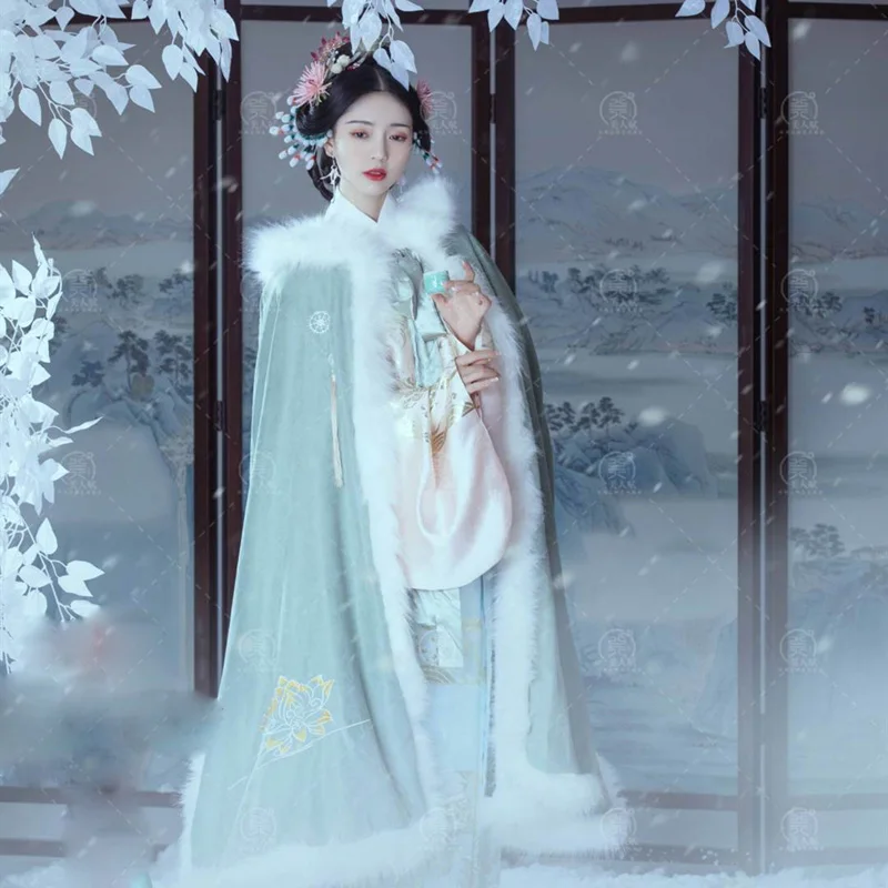 Green Embroidery Aesthetic Fairy Princess Empress Drama Hanfu Female Stage Show Performance Photography Elegant Costume Cloak