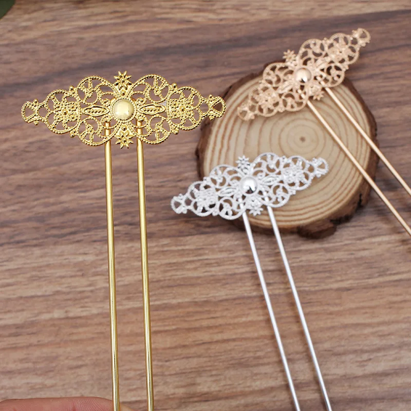 10pcs U Shape Hair Combs Setting Retro Flower Needle Bun Hair Sticks Hair Pins Metal Hairpins Women Hairwear DIY Findings