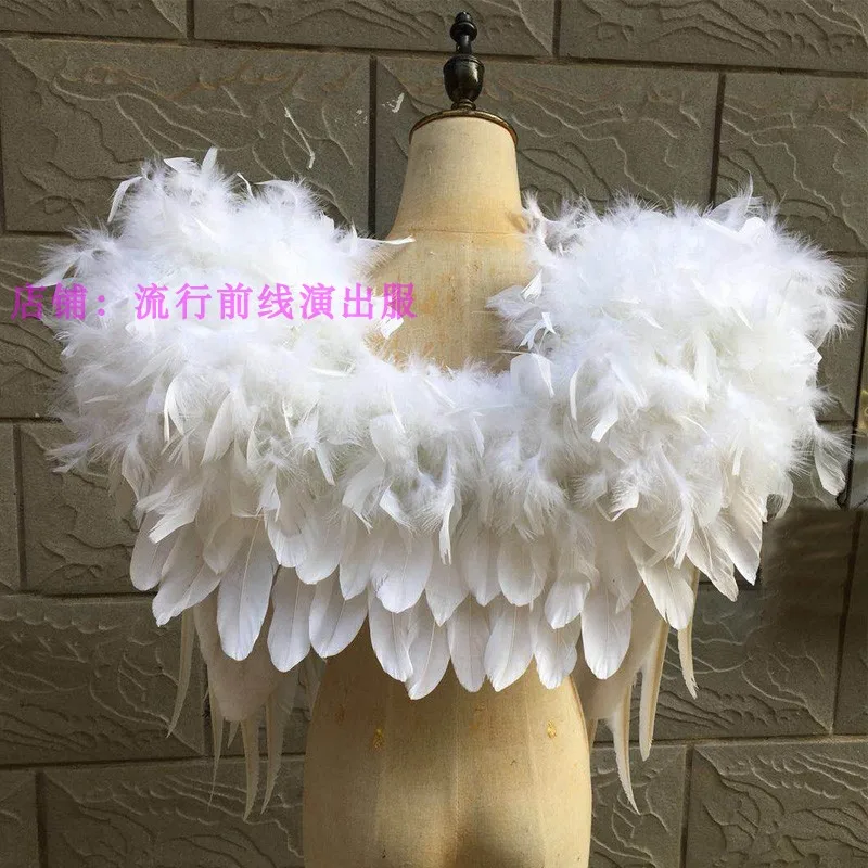 pink stage performance costume White feather shoulderwear Victoria Shawl model catwalk show photography prop