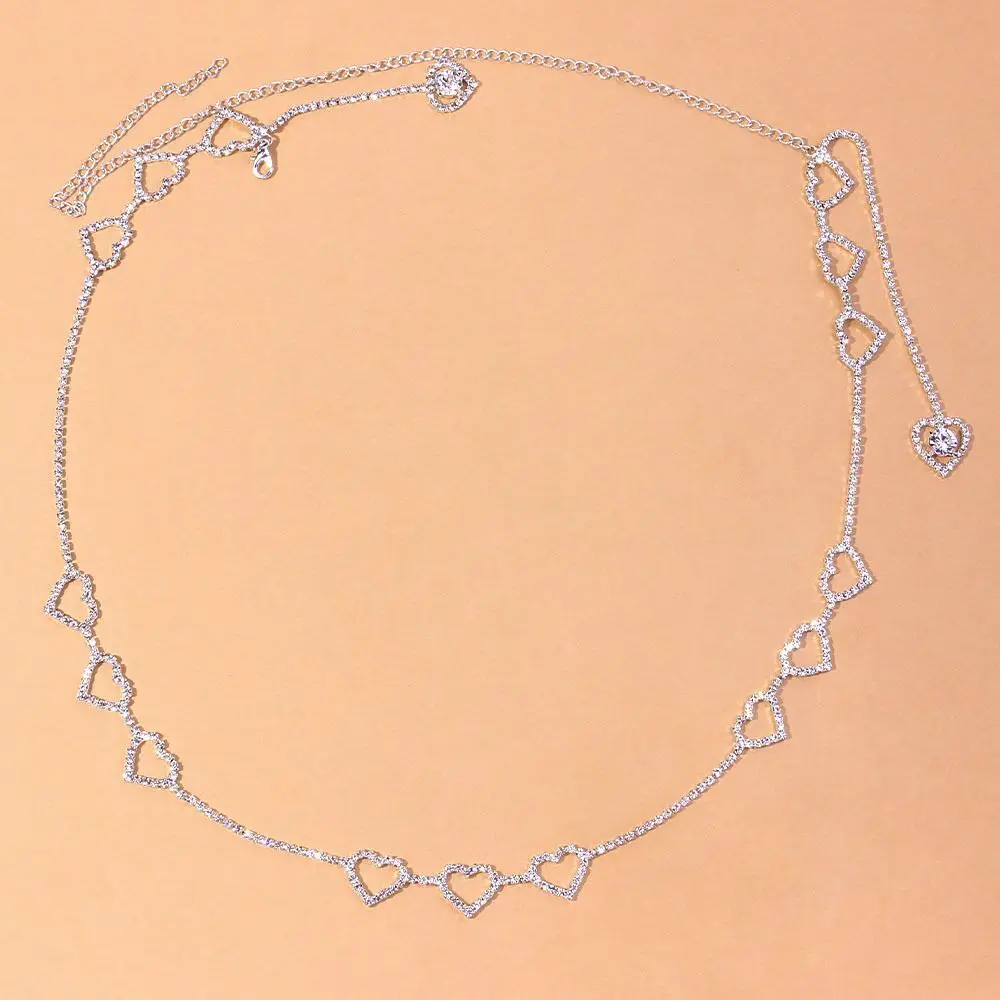 Sexy Rhinestone Three Love Heart Lady Waist Chain Jewelry Fashion Stage Walk Crystal Belly Button Chain Body Chain Accessories