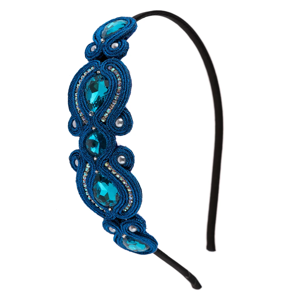 

Soutache Hairbands Handmade Women's Hair Accessories Fashion boho Headband Crystal Flowers Hair jewelry Colorful Hair clips blue