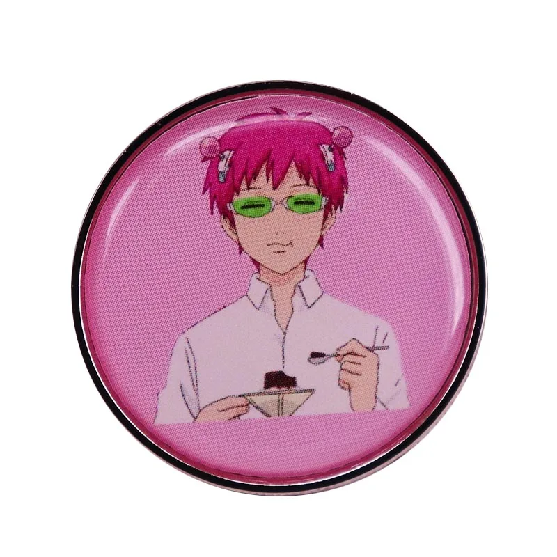 Eating Coffee Jelly Pink Hair Saiki Kusuo Enamel Pin Anime Boy Brooch 