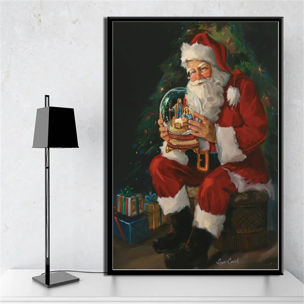 

Santa Claus holding a crystal ball Poster Canvas Painting Print On Wall Cartoon Art Picture For Living Room Christmas Home Decor