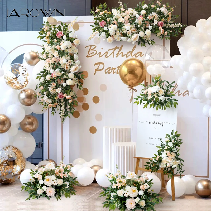 

JAROWN Champagne Wedding Floral Art Wedding Road Guide Decor Artificial Flower Row Window Celebration Opening Flowers Basket