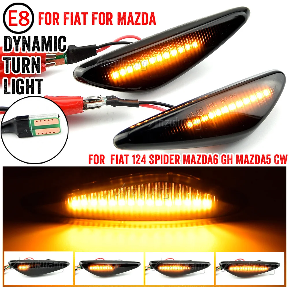 For Mazda6 GH Mazda5 CW RX-8 2Pcs Dynamic Side Maker Blinker Light LED Side Mirror Turn Signal Lights For Fiat 124 Spider Abarth