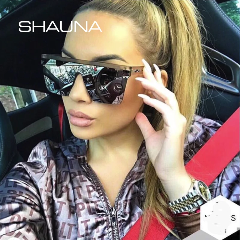 SHAUNA Flat Top Classic Square Sunglasses Woman Brand Designer Purple Mirror Coating Shades UV400