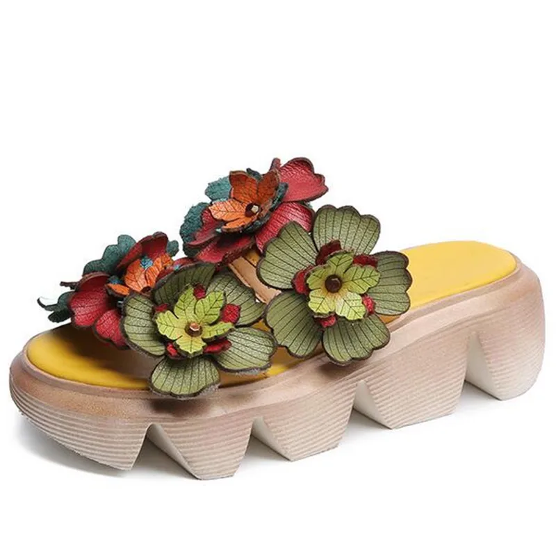 2024 Classic Retro Flower Summer Women Sandals Slippers Platform Wedges Sandals High Heels Genuine Leather shoes Fashion Sandals