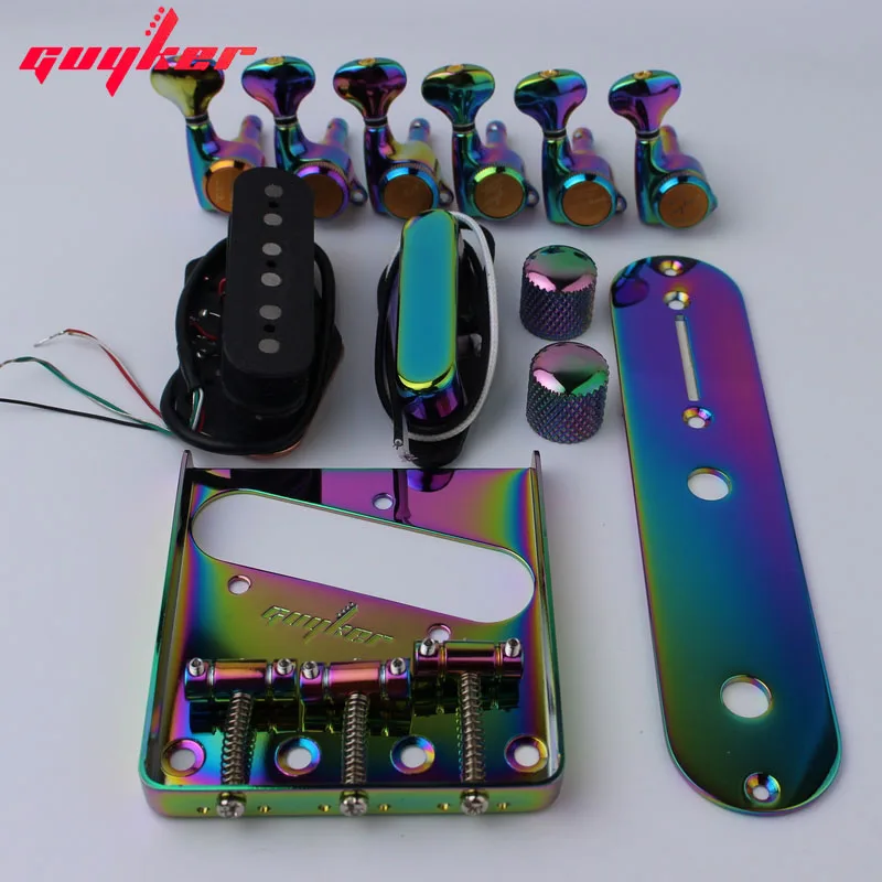 GUYKER Chameleon Rainbow Set Tele Pickup + Lock String Tuners + Control Plate +  Electric Guitar Bridge