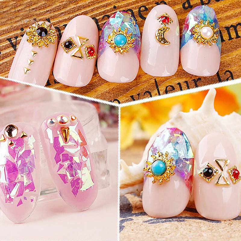 12 Color Choose Irregular Nail Art Acrylic Cameo Crushed Sea Shell Glitter Powder Cellophane Paper Sequin Manicure Sticker