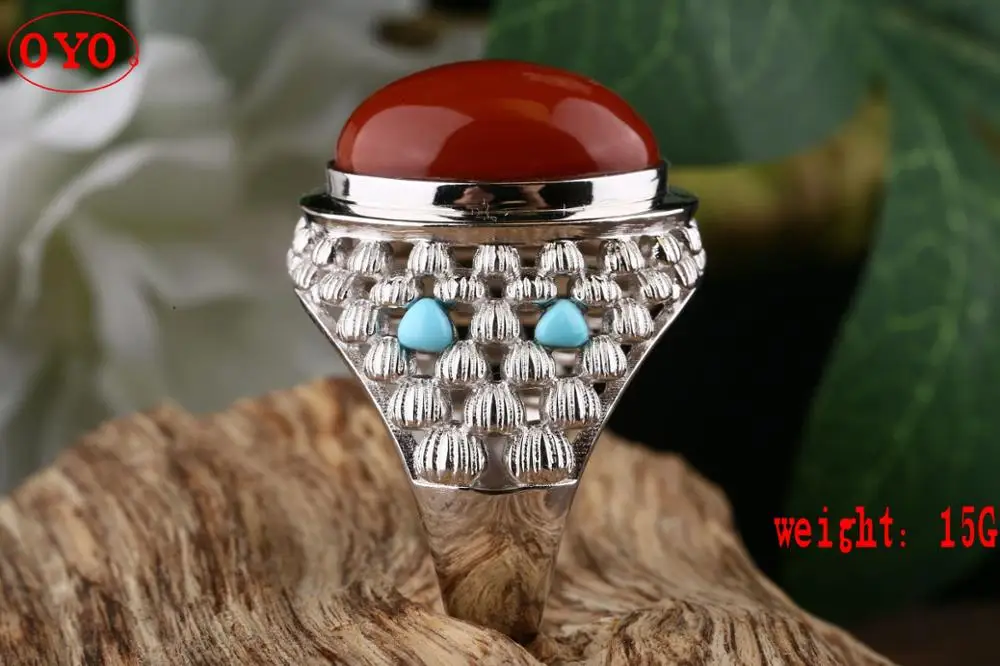 

100%925 inlaid natural southern red domineering fashion trend novel and unique personality ring