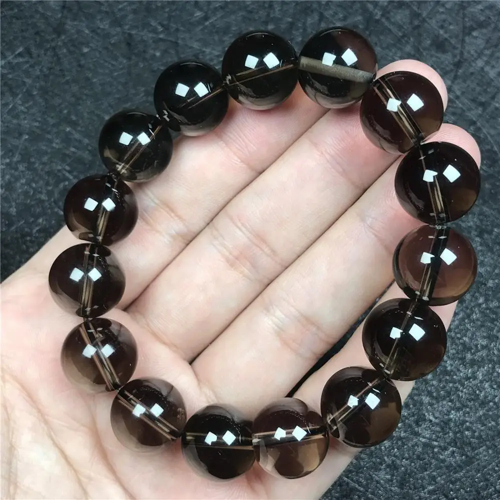 

14mm Natural Smoky Quartz Bracelet Jewelry For Women Man Healing Beauty Gift Crystal Gemstone Round Beads Jewelry Strands AAAAA