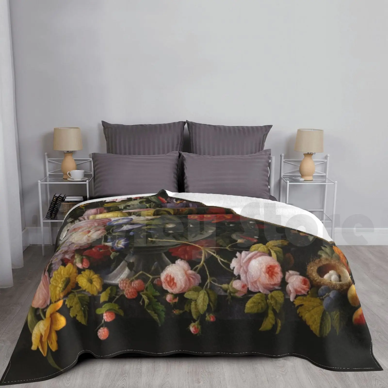 Manta de frutas y flores para sofá cama, viaje, frutas y flores, frutas, flores, aceitunas, pintura antigua, naturaleza muerta