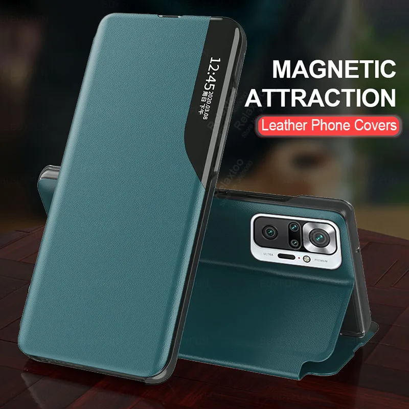 Cases For Redmi Note10 Pro Case Leather Smart View Window for Xiaomi Redmi Note 10 Pro 10Pro Magnetic Holder Shockproof cover