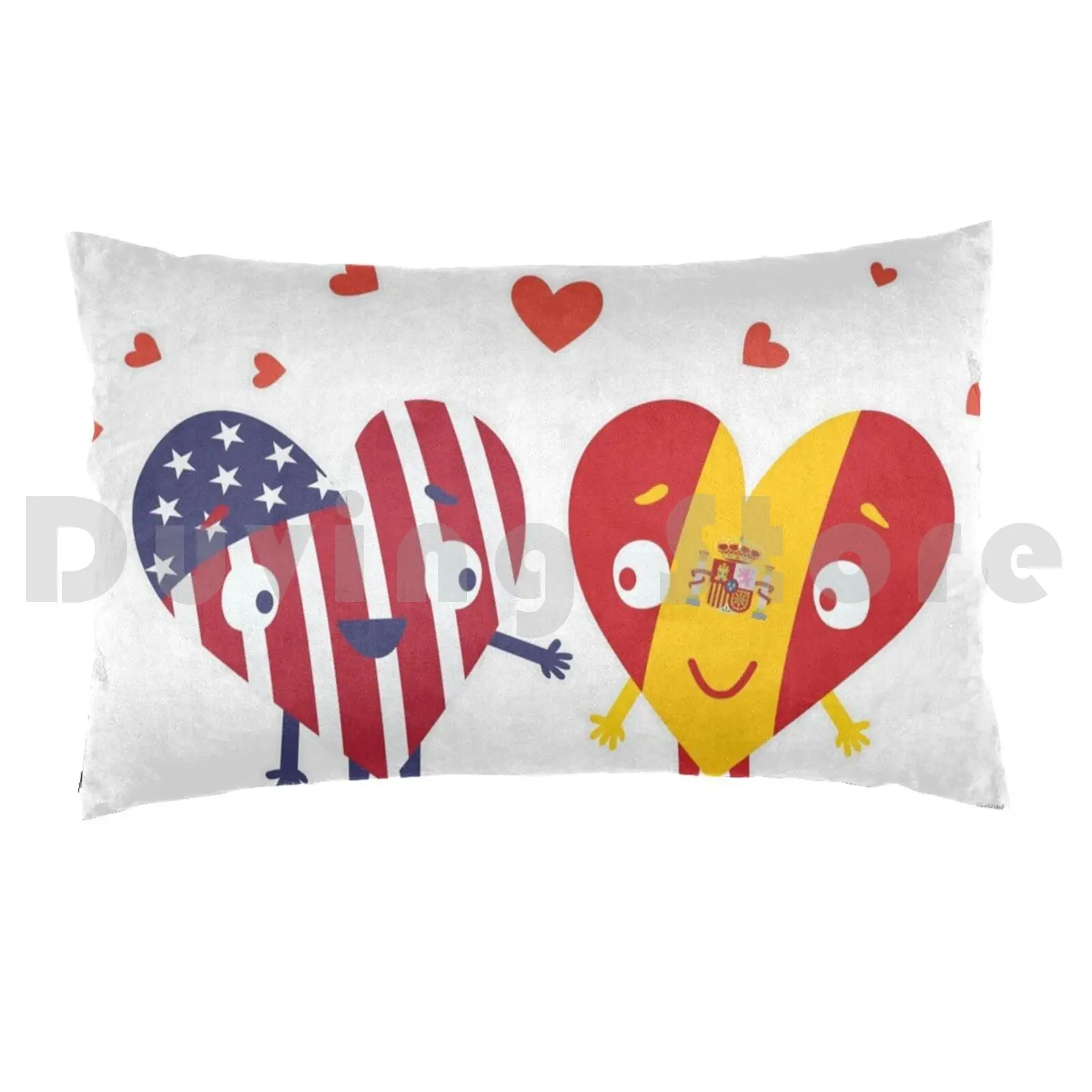 Spain American And Spanish Flag Hearts I Espanol Design Pillow Case Printed 50x75 Spanish Flag Spain Flag Us