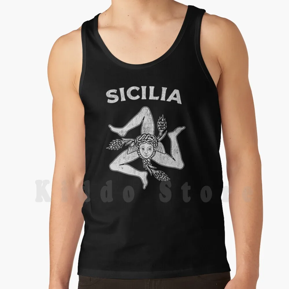 Sicilian Trinacria Sicily Tank Tops Vest 100% Cotton Sicily Sicilia Trinacria Coat Of Arms Symbol Italy Italian Sicilian