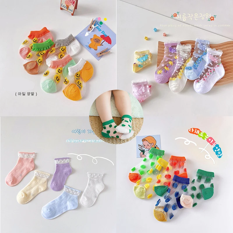 

5/6 Pairs/Bag Summer Baby Girls Cute Colors Sweet Lace Cartoon Flower Breathable Children Socks Lovely Soft Infant Kids Socks