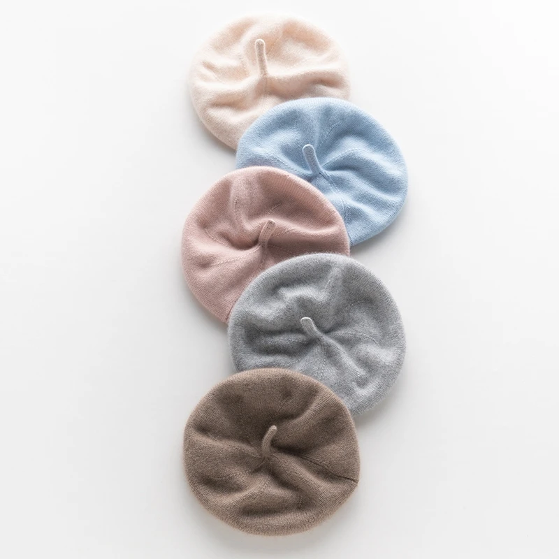 2024 New Arrival Autumn Winter Women Hats 100% Goat Cashmere Knitted Headgears Soft Warm Fashion Girl Cap 5 Colors High Quanlity