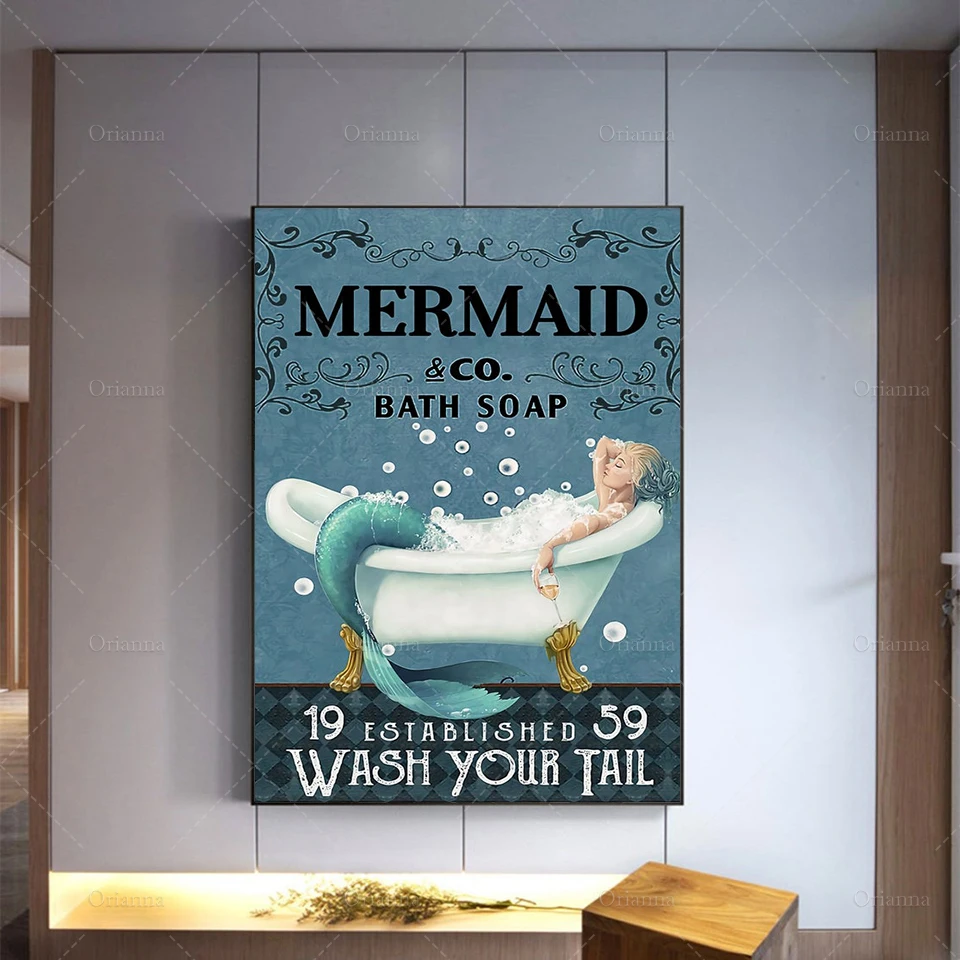 

Mermaid & Co. Bath Soap Wash Your Tail Poster, Mermaid Art Print, Mermaid Lovers print, Bathroom Wall Decor, Best Gift Ever,