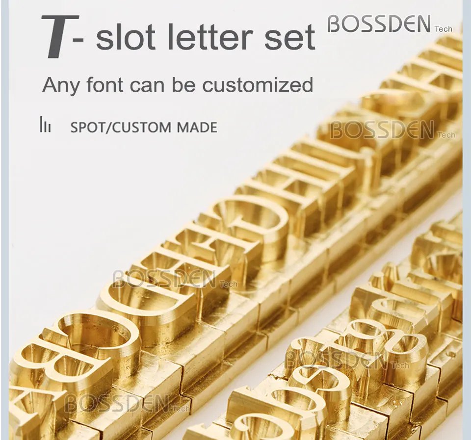 BOSSDEN T-slot Brass fontes Letters Debossed Mold Hot Foil Stamp Copper Alphabet Press Set Customized Font DIY Character Mold