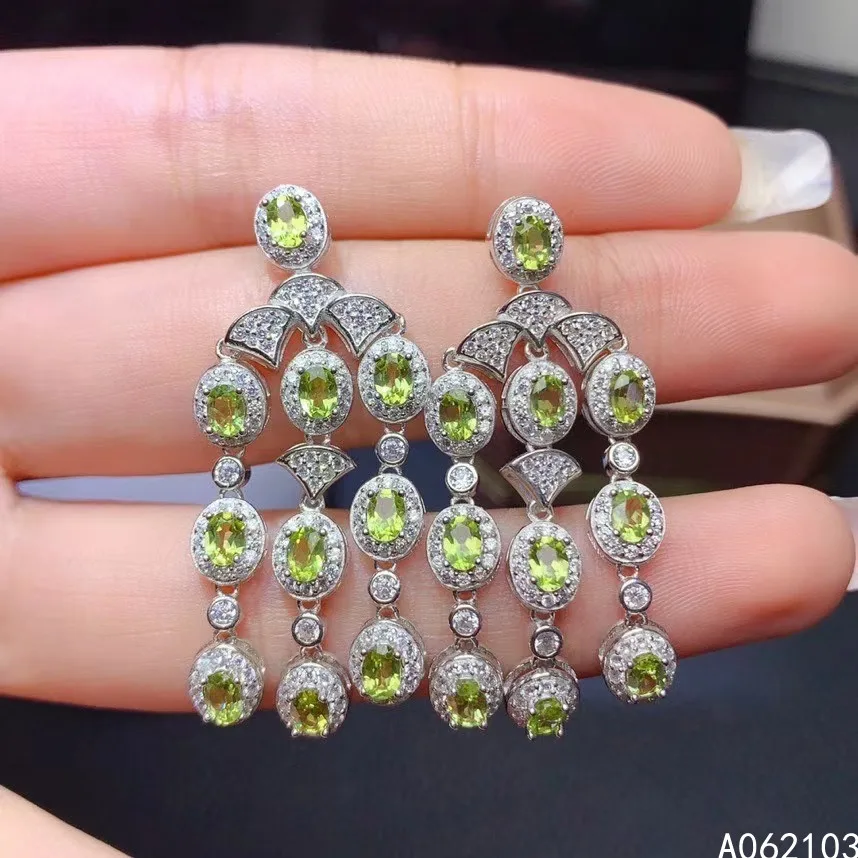 

KJJEAXCMY fine jewelry 925 sterling silver inlaid natural peridot Women's exquisite vintage tassel gem Earrings support detectio