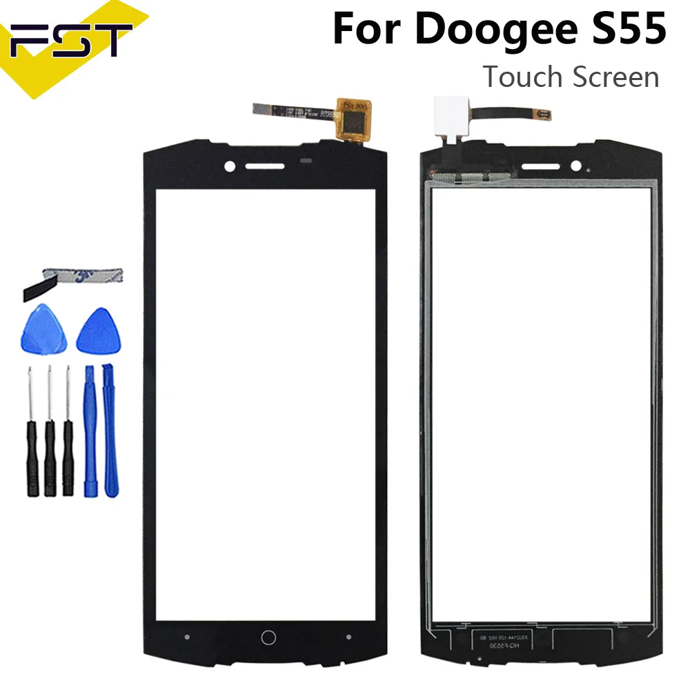 

5,5-дюймовая черная сенсорная панель для Doogee S55, дигитайзер сенсорного экрана, передняя внешняя стеклянная линза без ЖК-дисплея S55 Lite, сенсорный датчик