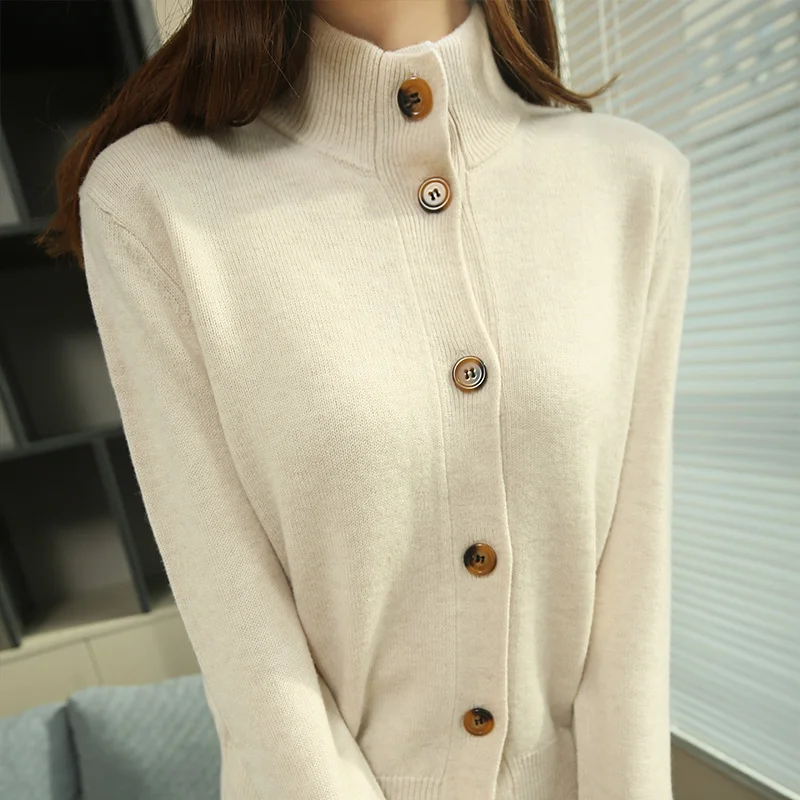 LONGMING 2022 Women Cardigan Sweater 100% Merino Wool Cardigan Top Autumn Knitted Cardigan Sweaters Soft Cashmere Sweater Korean