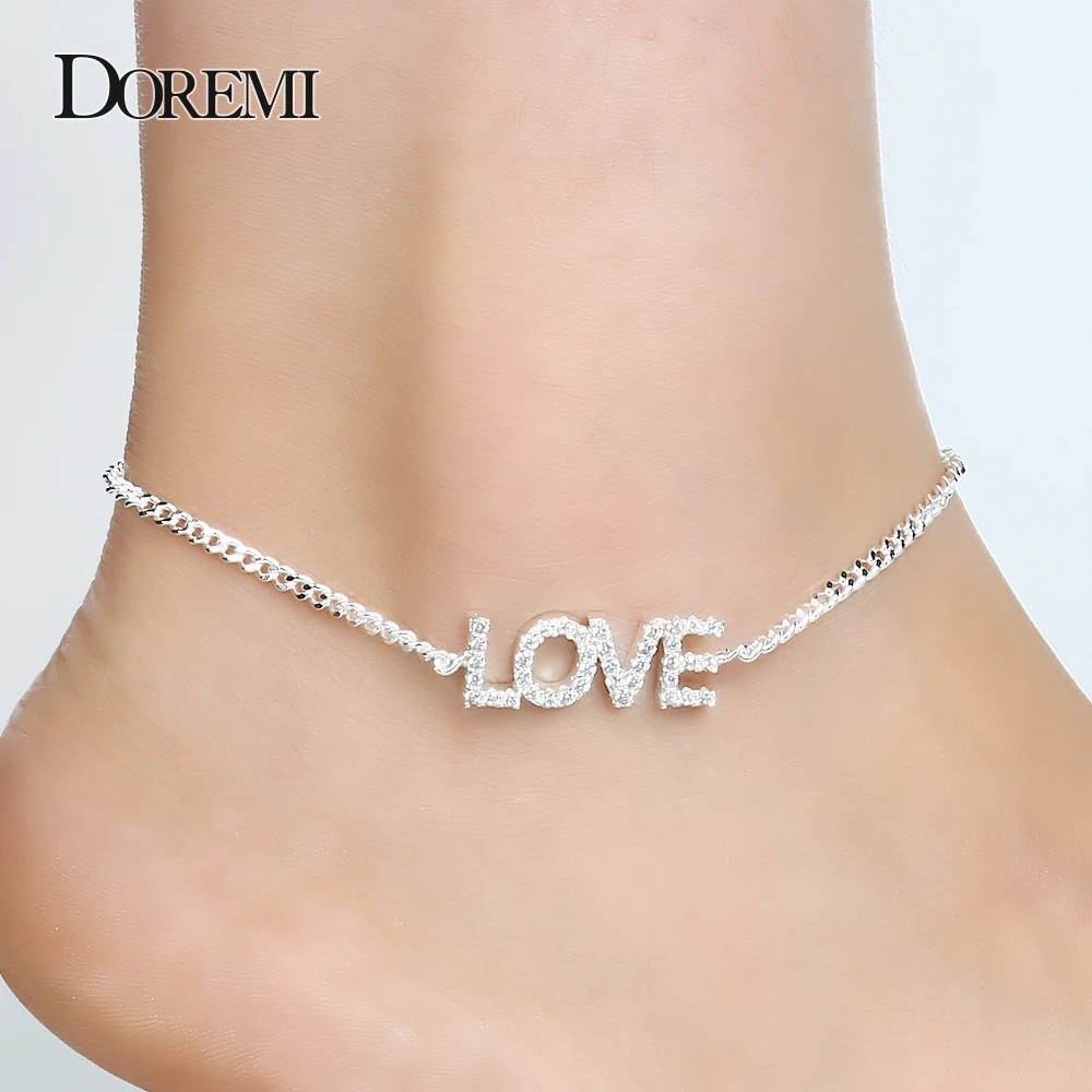 DOREMI 3A Zircon Custom Name/Number Anklet Women Foot Jewelry Women Heart Crown Symbol Letter Ankle Bracelet Crystal Letter 21cm