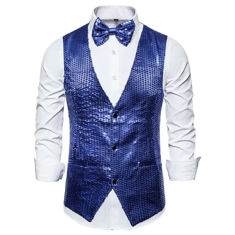 New Design Men Sequins Pattern Glitter Embellished V-neck Blazer Vest Male Evening Party Suits Plus Size hot - Image 10