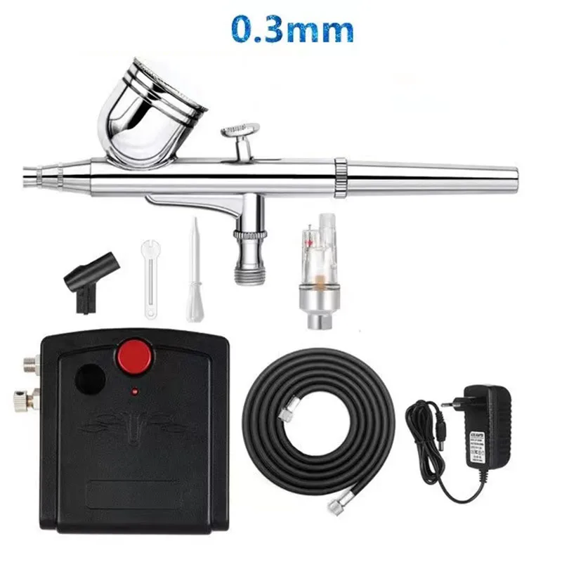 Double action spray gun air compressor kit with 0.3 mm nozzle spray gun painting cake brush set for manicure craft