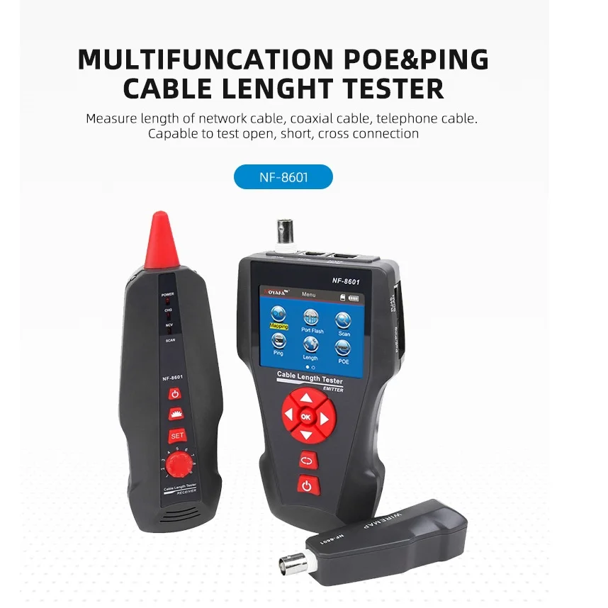 Noyafa NF-8601 Multi-functional Network Line Tracker LCD Cable length Tester Breakpoint Tester PING POE and Cross-talk Function