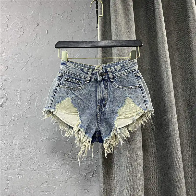 Streetwear Hole Short Femme Ripped Jeans For Women Pockets Tassel Vintage Denim Shorts Sexy Casual Low Waist Biker Shorts C8043